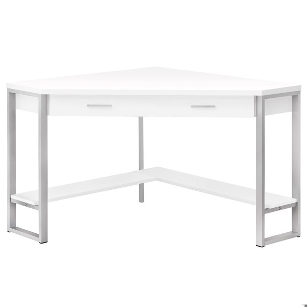 Homeroots 42 x 42 x 30 in. White with Silver Metal Computer Desk 355733 - main